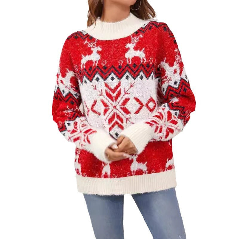 Damen Strickpullover mit festlichem Norweger-Muster und hohem Kragen Drune