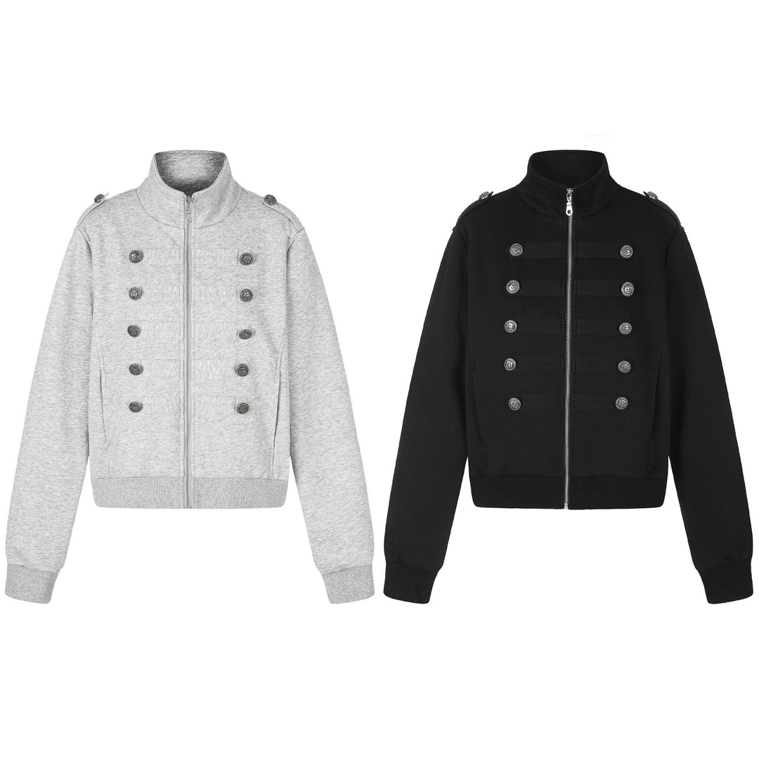 Damen Kurze Sweatjacke im Military-Stil mit Stehkragen Drune