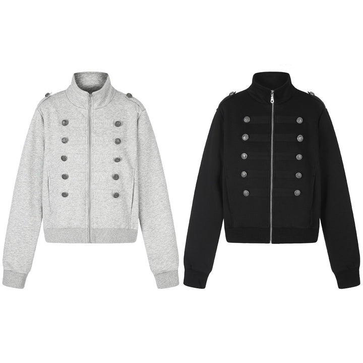 Damen Kurze Sweatjacke im Military-Stil mit Stehkragen Drune