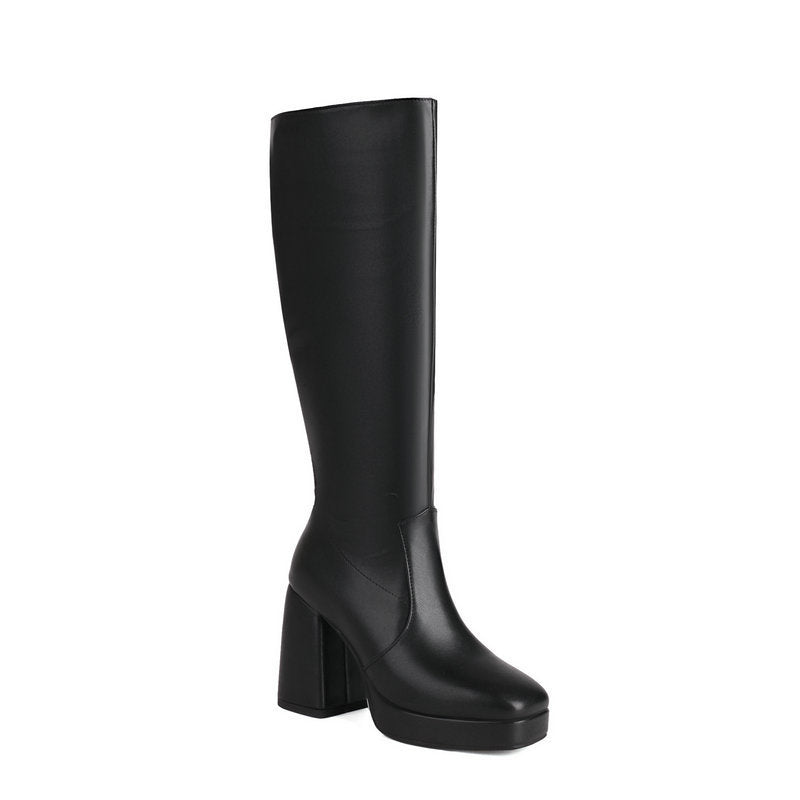Leder-Plateau-Stiefel mit Blockabsatz - Ursula Drune
