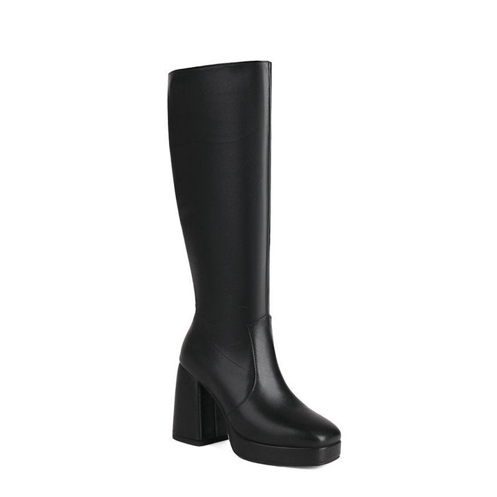 Leder-Plateau-Stiefel mit Blockabsatz - Ursula Drune