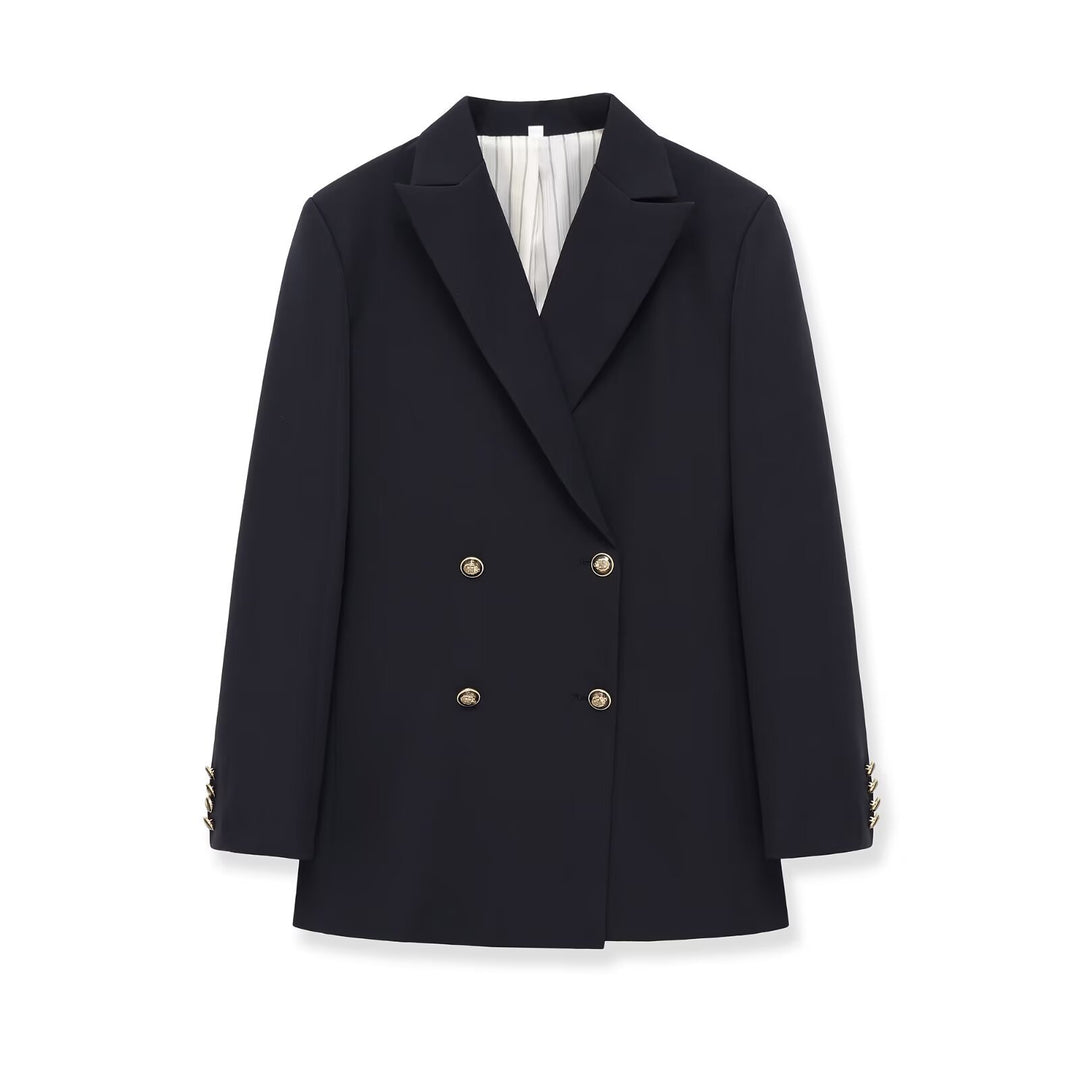 Damen Doppelreihiger Longblazer mit markanten Goldknöpfen und strukturierter Schulter Drune