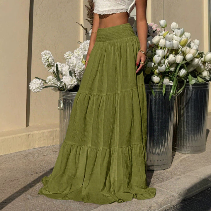 Damen Maxirock im lässigen Boho-Stil mit voluminösen Stufen Drune