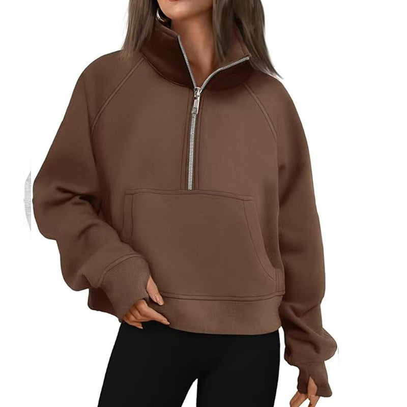Damen Sportlicher Hoodie mit hohem Kragen Drune