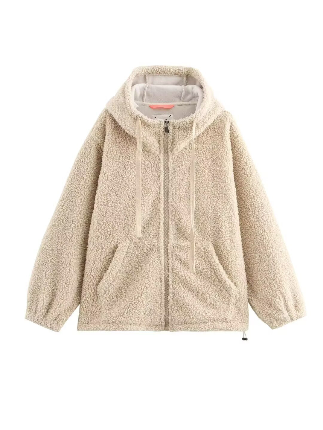 Damen Teddy-Fleece-Kapuzenjacke mit durchgehendem Reißverschluss und Kängurutaschen Drune