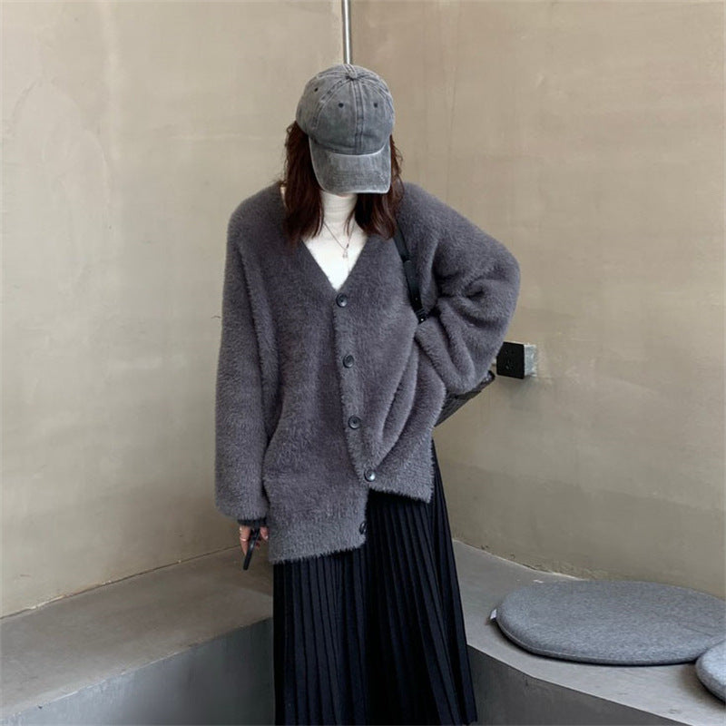 Damen Flauschiger Cardigan mit Knopfdetails und weit geschnittenem Design Drune