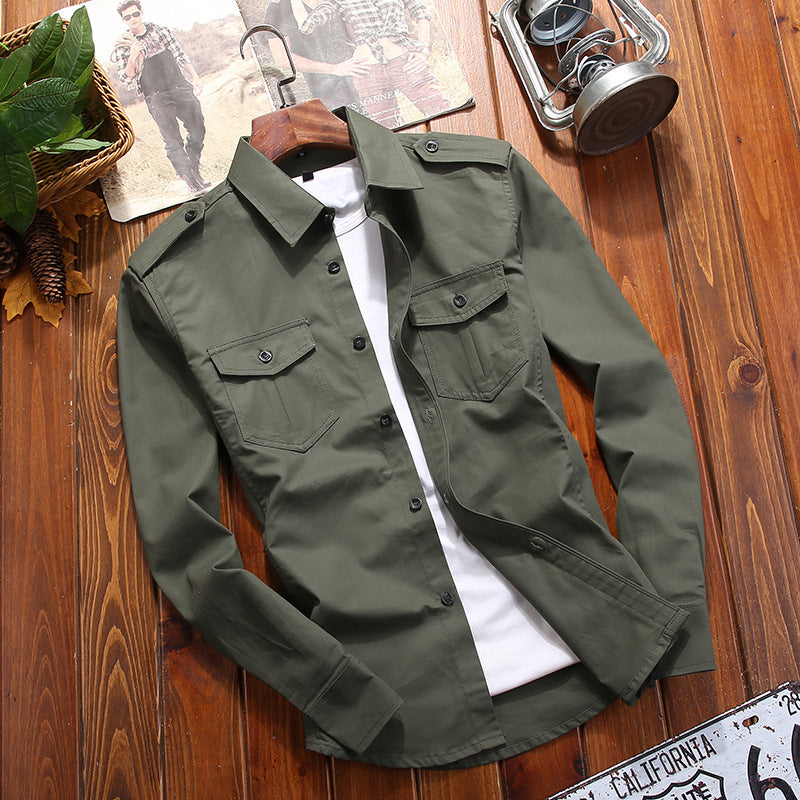 Herren Military-Hemdjacke mit Schulterklappen und Pattentaschen Drune
