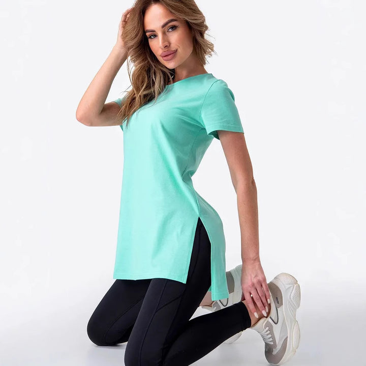 Damen lässiges Longline T-Shirt mit seitlichen Schlitzen und hohen Tragekomfort Drune
