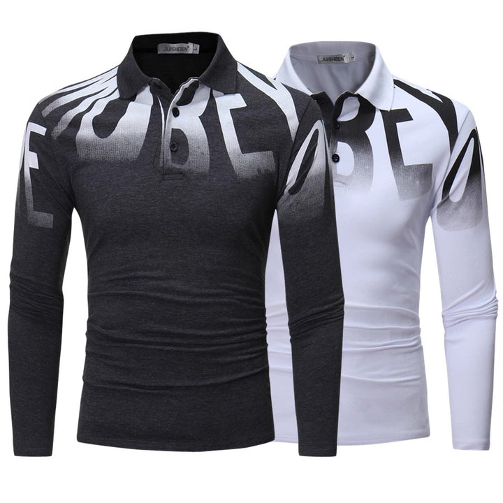 Herren nan Slim-Fit Langarm-Poloshirt mit großflächigem Typo-Print, Stretchkomfort und taillierter Silhouette Drune