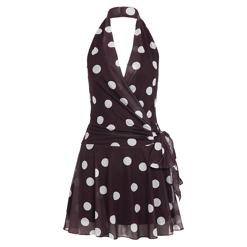 Damen verführerisches Wickelkleid mit Polka-Dot-Muster und raffiniertem Design Drune