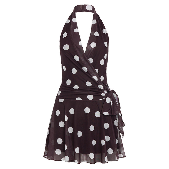 Damen verführerisches Wickelkleid mit Polka-Dot-Muster und raffiniertem Design Drune