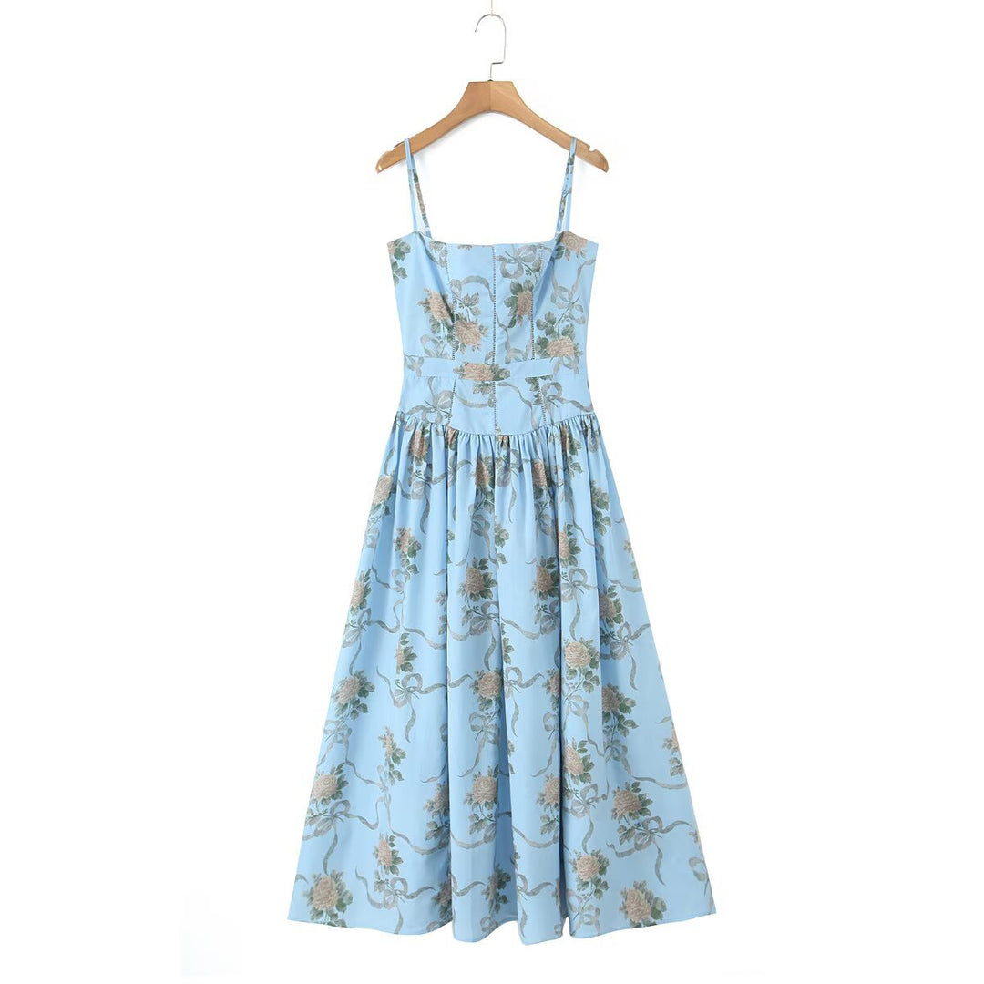Damen Midikleid mit floralem Design und verstellbaren Spaghetti-Trägern Drune