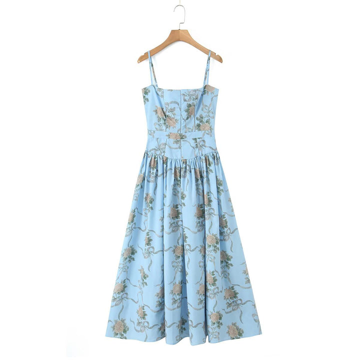 Damen Midikleid mit floralem Design und verstellbaren Spaghetti-Trägern Drune