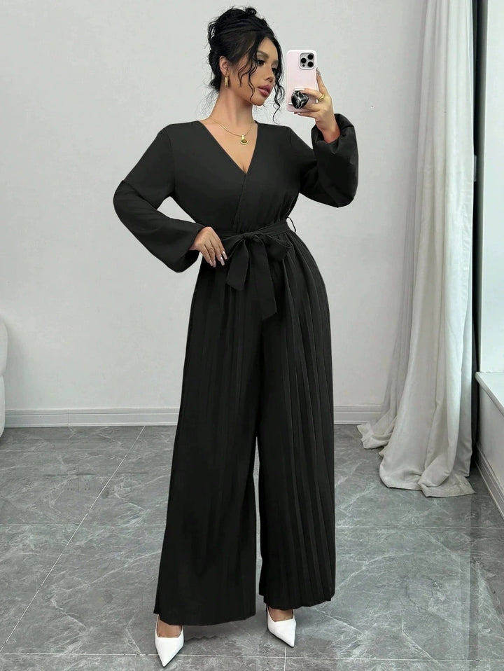 Damen Eleganter Plissee Jumpsuit Drune