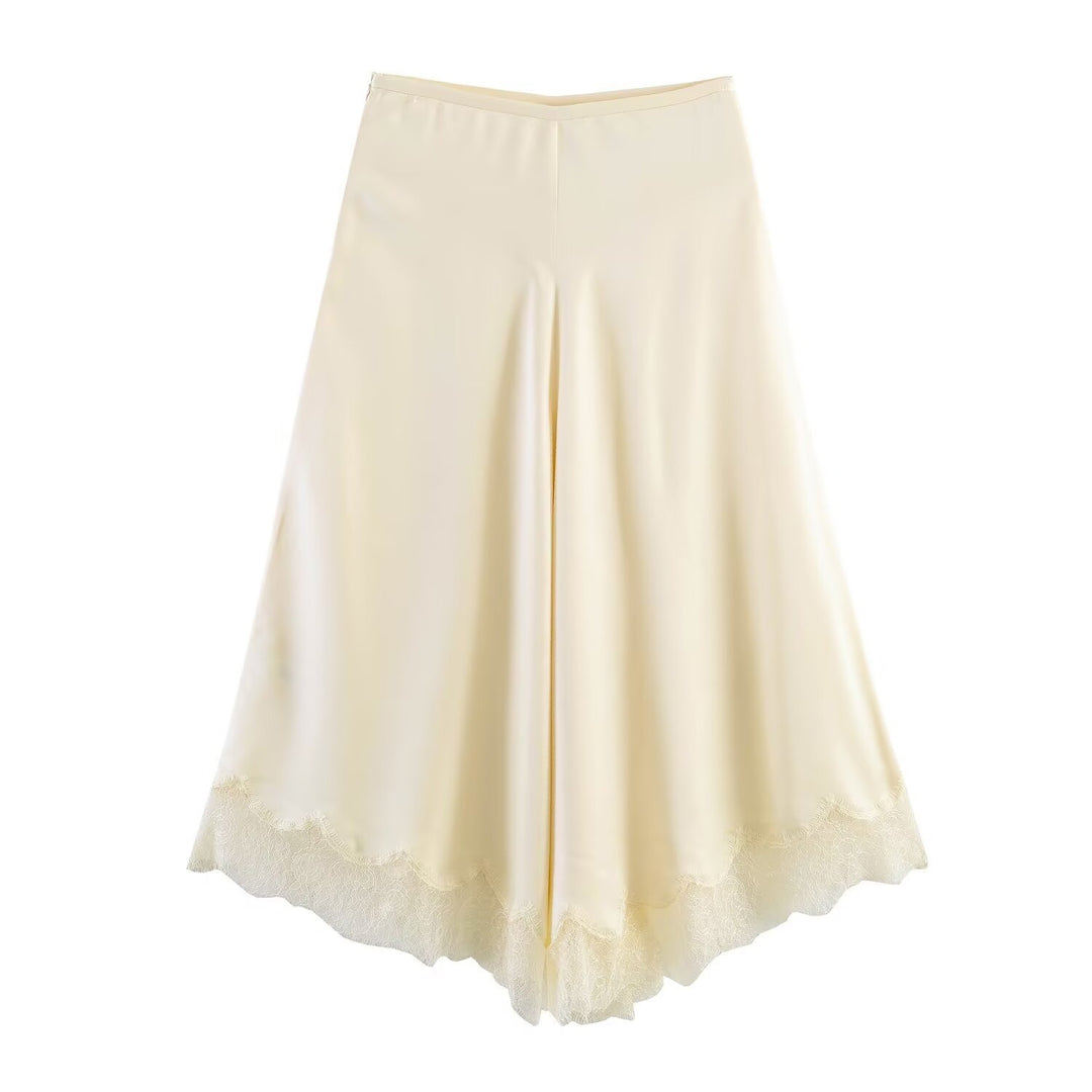 Damen eleganter plissierter Culotte-Rock mit zarten Spitzenakzenten Drune