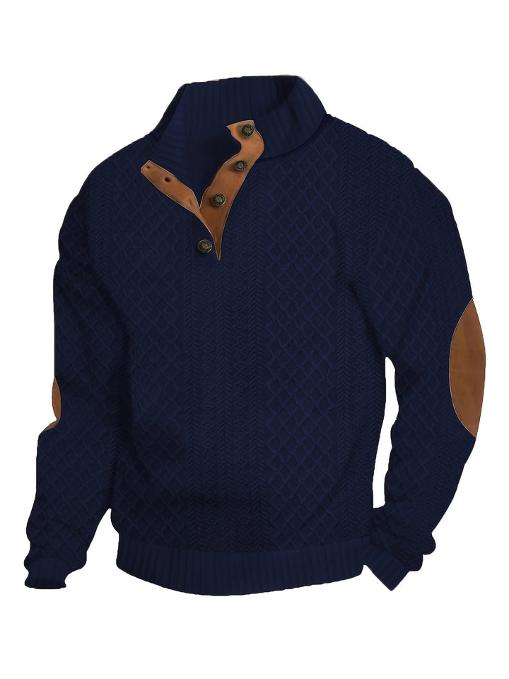 Herren kuscheliger Strickpullover mit modernem Kragen und Lederdetails Drune
