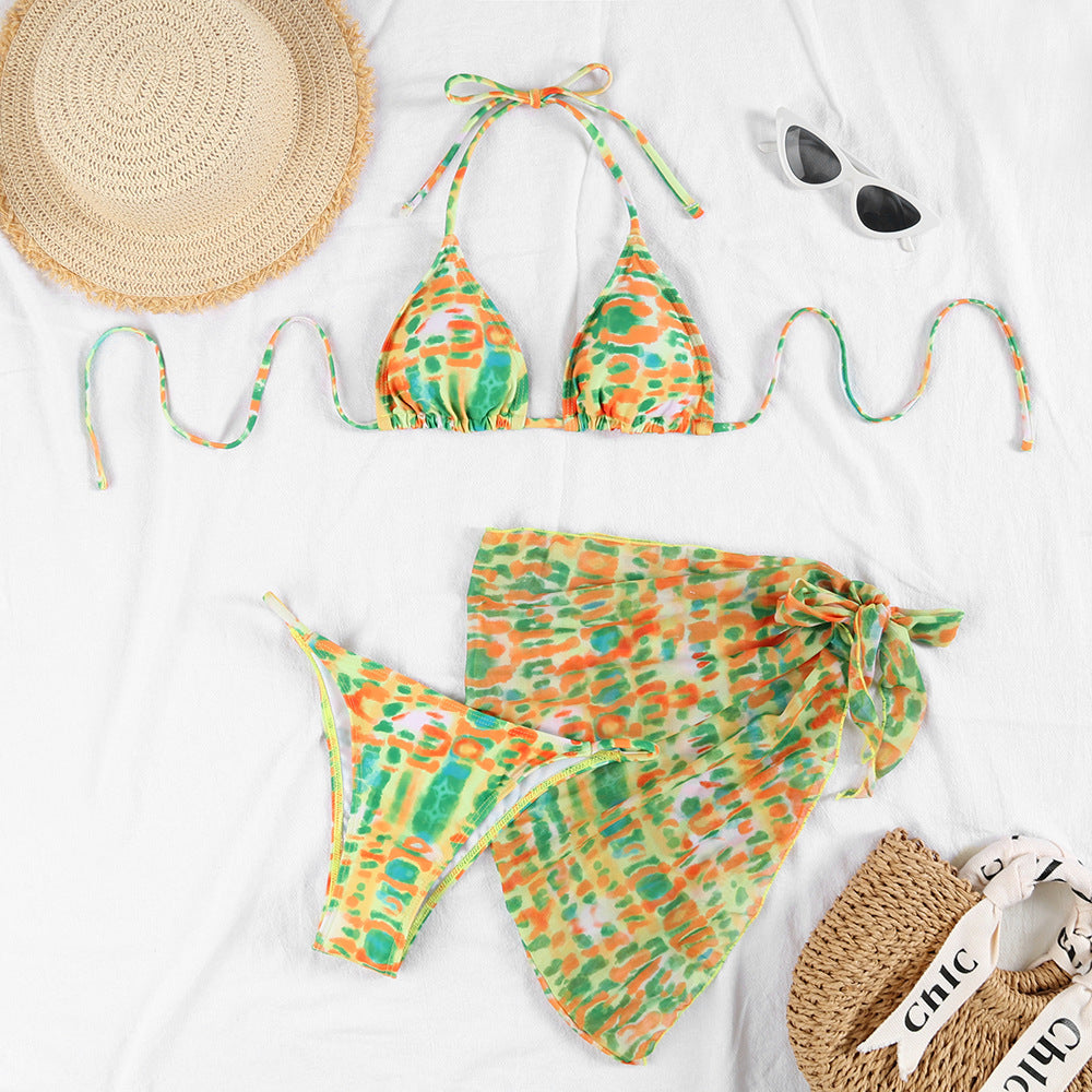 Damen Bunt gemusterter Bikini mit elegantem Pareo Drune