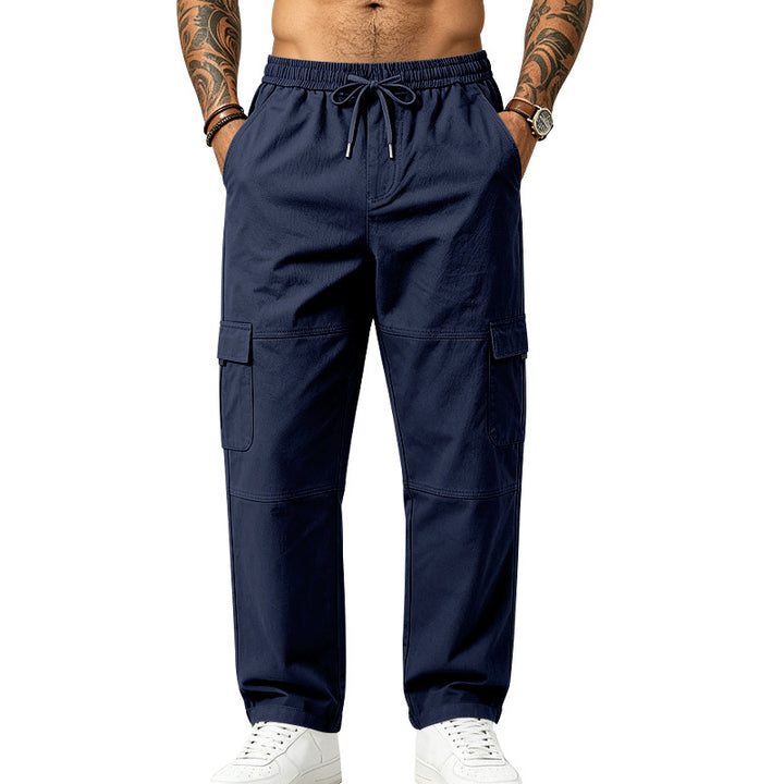 Herren locker geschnittene multifunktionale Cargohose aus Baumwollmischung mit Kordelbund Drune