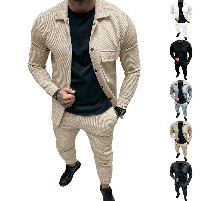 Herren Strukturiertes Jersey-Freizeitset mit Overshirt und Tapered Jogginghose Drune