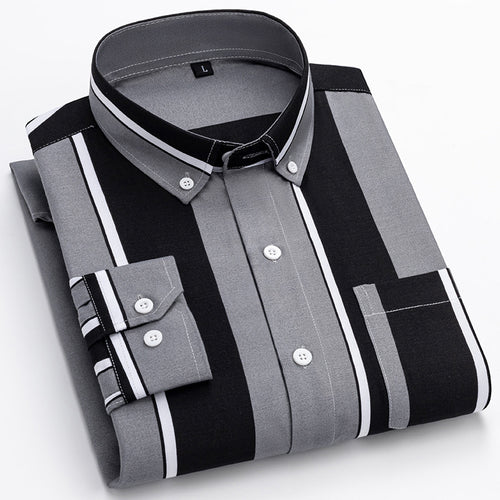 Herren nan gestreiftes Business-Hemd mit Button-Down-Kragen, Brusttasche und bügelleichtem Baumwollmix Drune