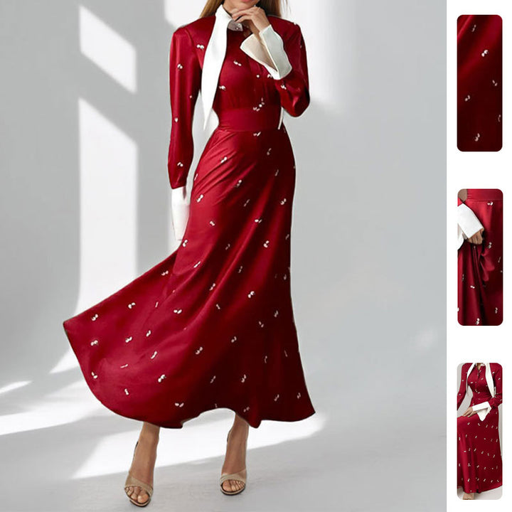 Damen Elegantes Maxikleid mit kunstvoller Drapierung und langen Ärmeln Drune