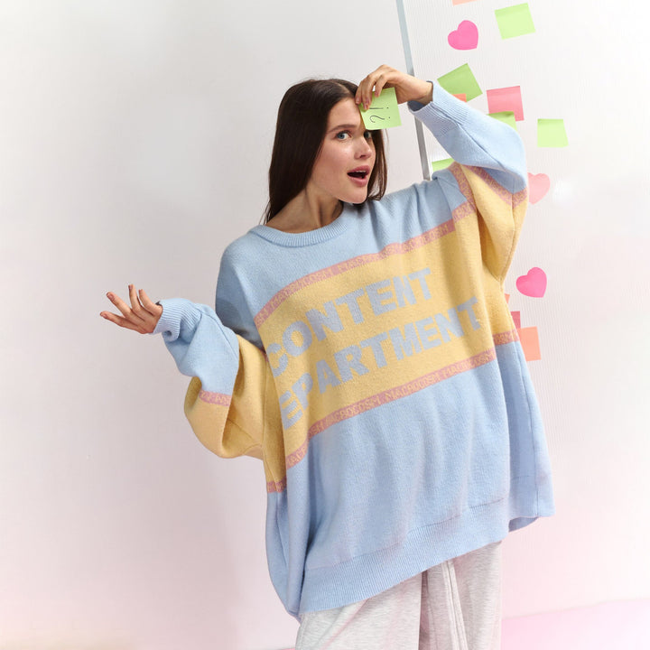 Damen Oversized Pullover mit kreativem Schriftzug Drune