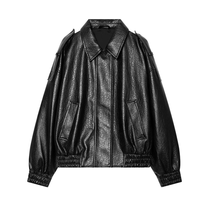 Damen Kurzes glänzendes Biker-Blouson aus veganer Lederoptik mit Ballonärmeln Drune
