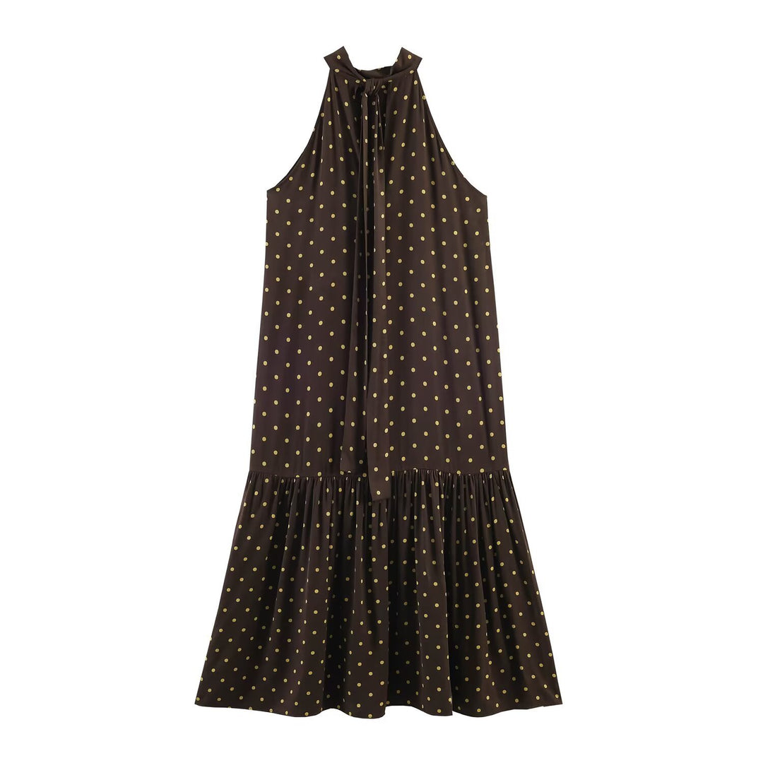 Damen Maxikleid mit elegantem Volant und modernem Punkdesign Drune