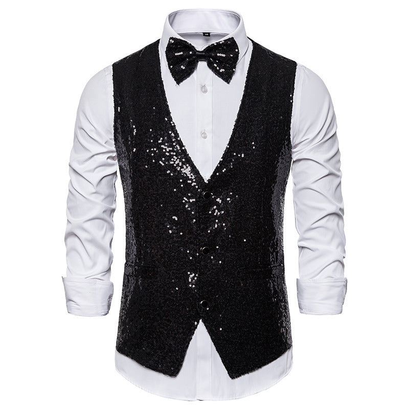 Herren Pailletten Kleid Weste Set Drune