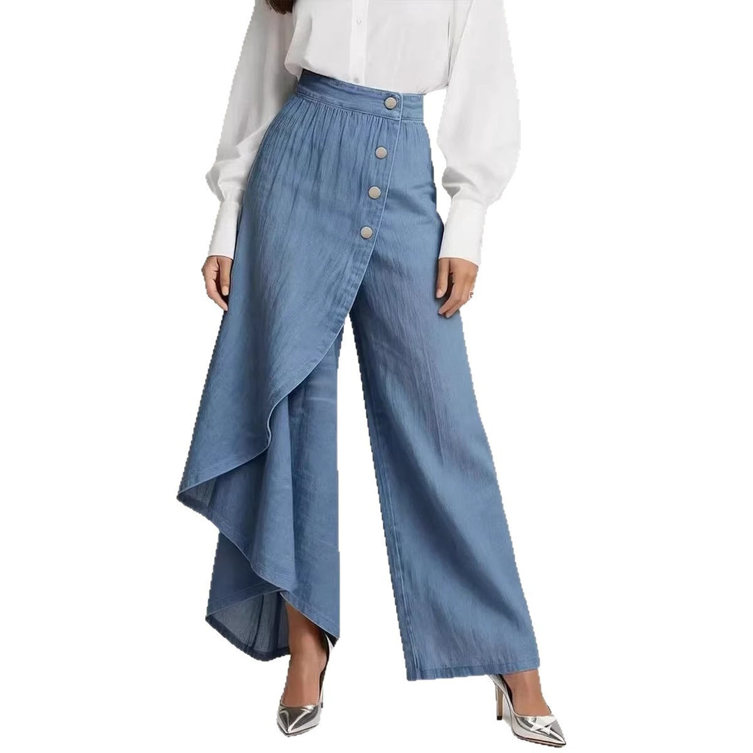 Damen Denim-Rock mit asymmetrischem Schnitt und Knopfdetails Drune