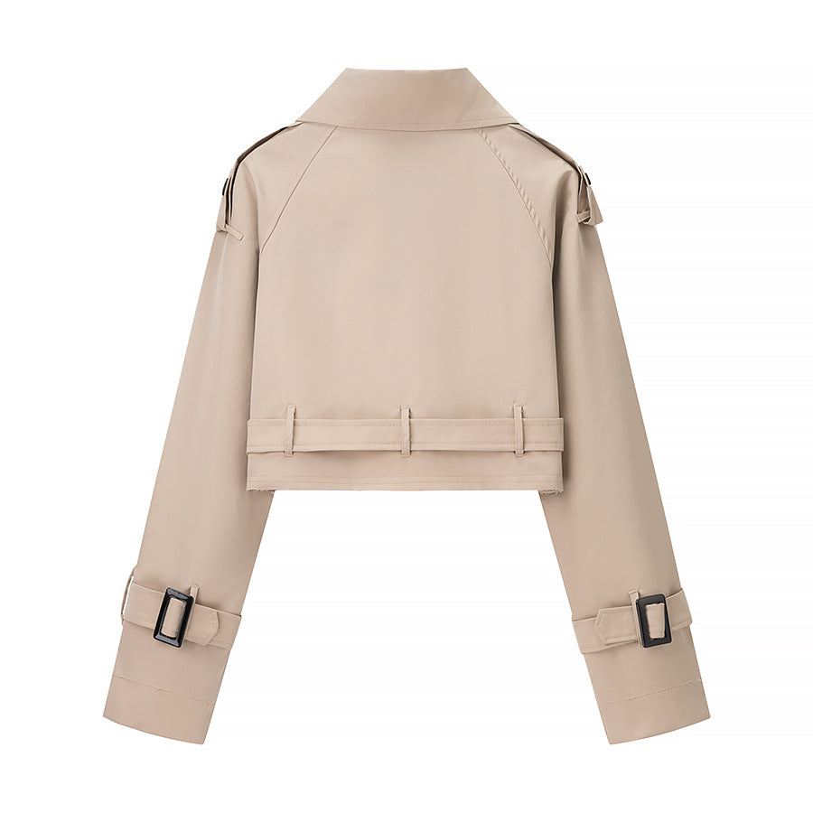 Damen Trendige cropped Trenchjacke mit doppeltem Knopfverschluss Drune