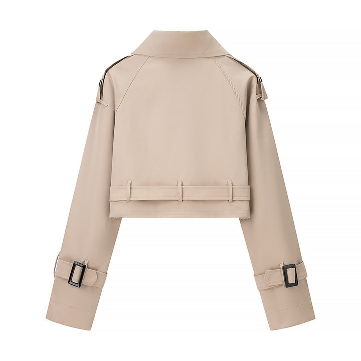 Damen Trendige cropped Trenchjacke mit doppeltem Knopfverschluss Drune