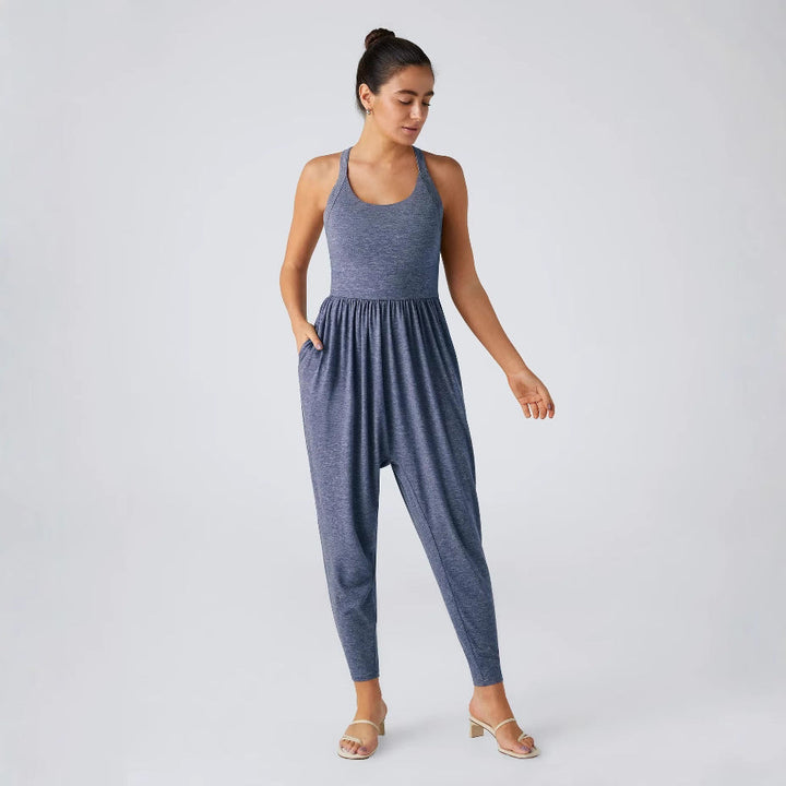 Damen nan lässiger Jersey-Overall mit Racerback, smockierter Taille und seitlichen Eingrifftaschen Drune