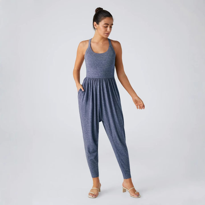 Damen nan lässiger Jersey-Overall mit Racerback, smockierter Taille und seitlichen Eingrifftaschen Drune