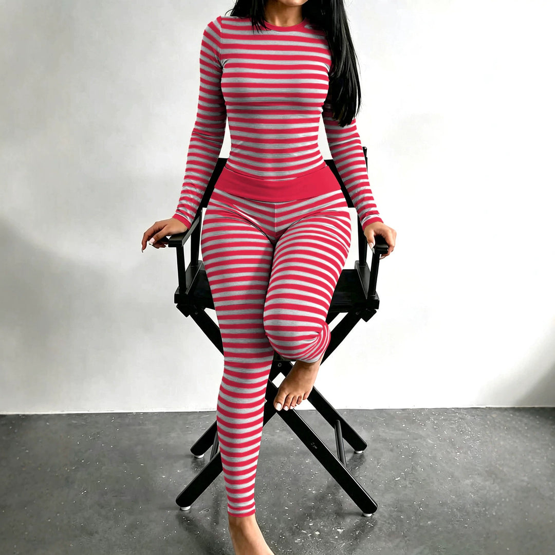 Damen Figurschmeichelndes Stretch-Lounge-Set mit Langarmtop und taillenhoher Leggings Drune