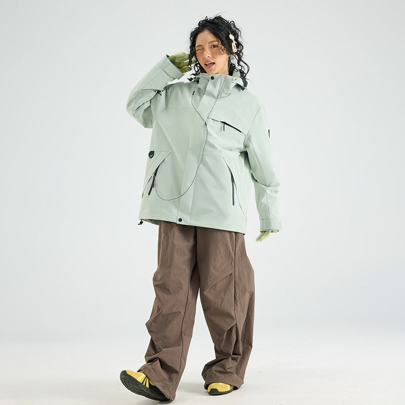 Herren Wasserdichte Outdoor-Softshelljacke mit Kapuze, hohem Stehkragen & Reißverschlusstaschen Drune