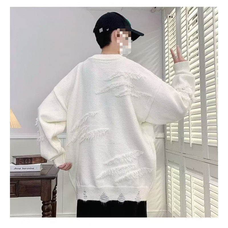 Damen Modischer Grobstrickpullover mit Fransen Drune