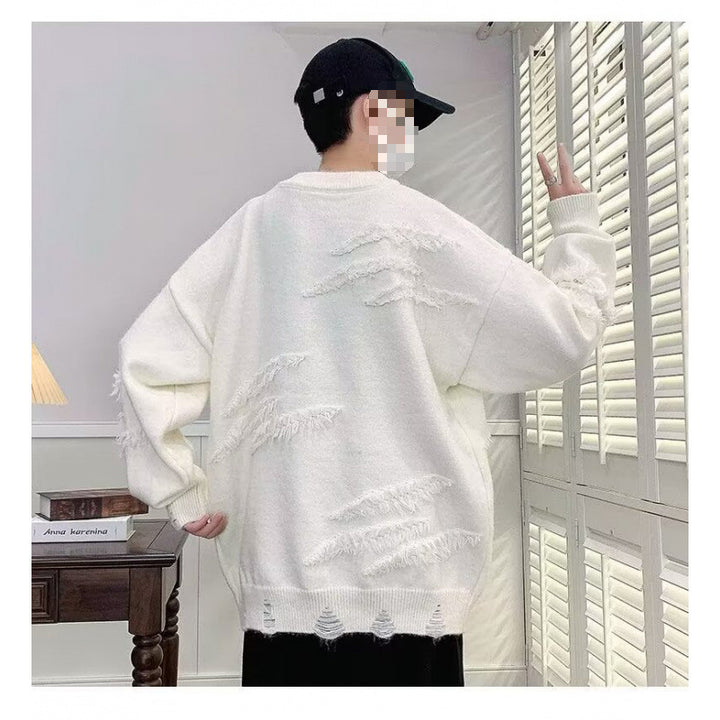 Damen Modischer Grobstrickpullover mit Fransen Drune