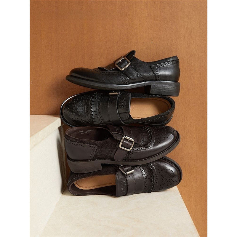 Damen Loafer im Brogue-Look mit Fransenkappe und verstellbarer Schnalle Drune