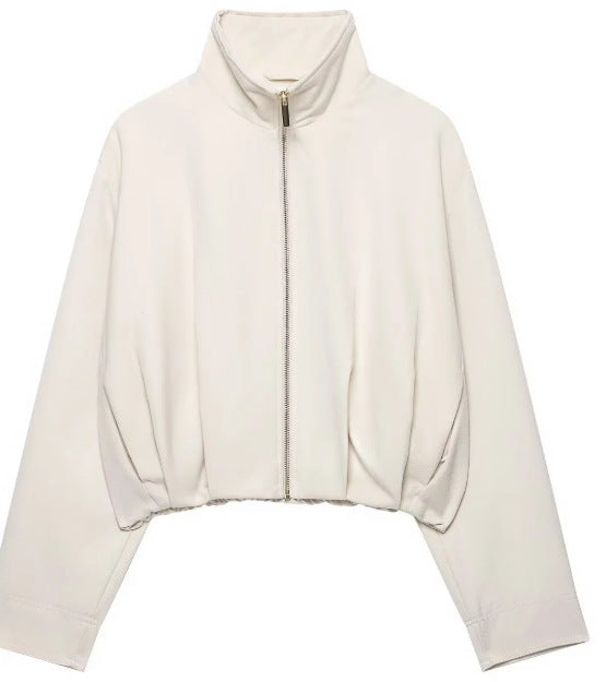 Damen Taillenkurze Zip‑Jacke mit Stehkragen und ballonförmigen Ärmeln Drune