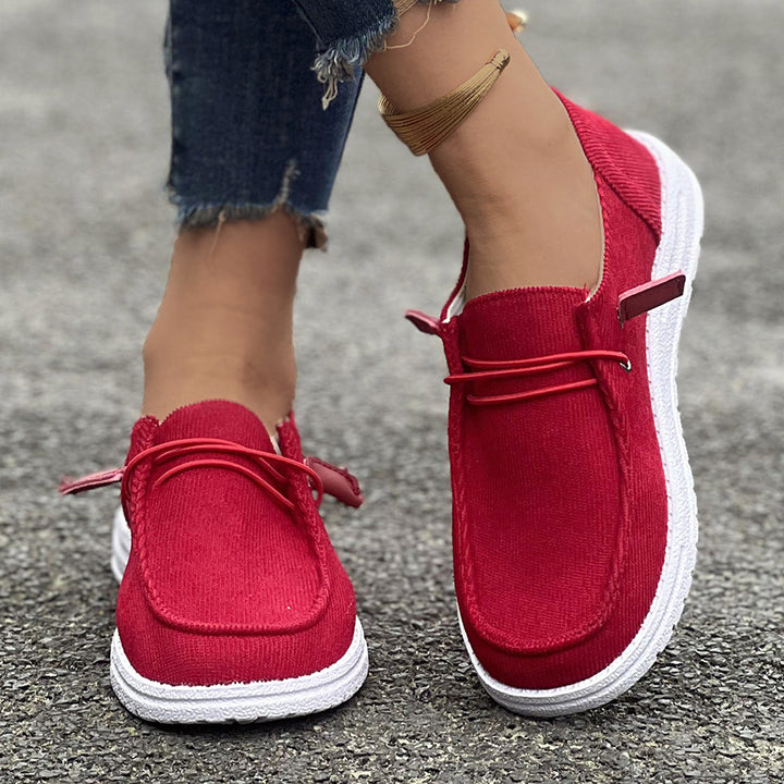 Damen nan lässige Slip-On Sneaker-Halbschuhe mit geripptem Textilobermaterial und elastischer Schnürung Drune