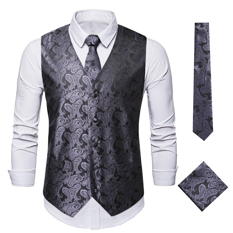 Herren elegante Weste mit feinem Paisleymuster und passendem Krawatten-Set Drune