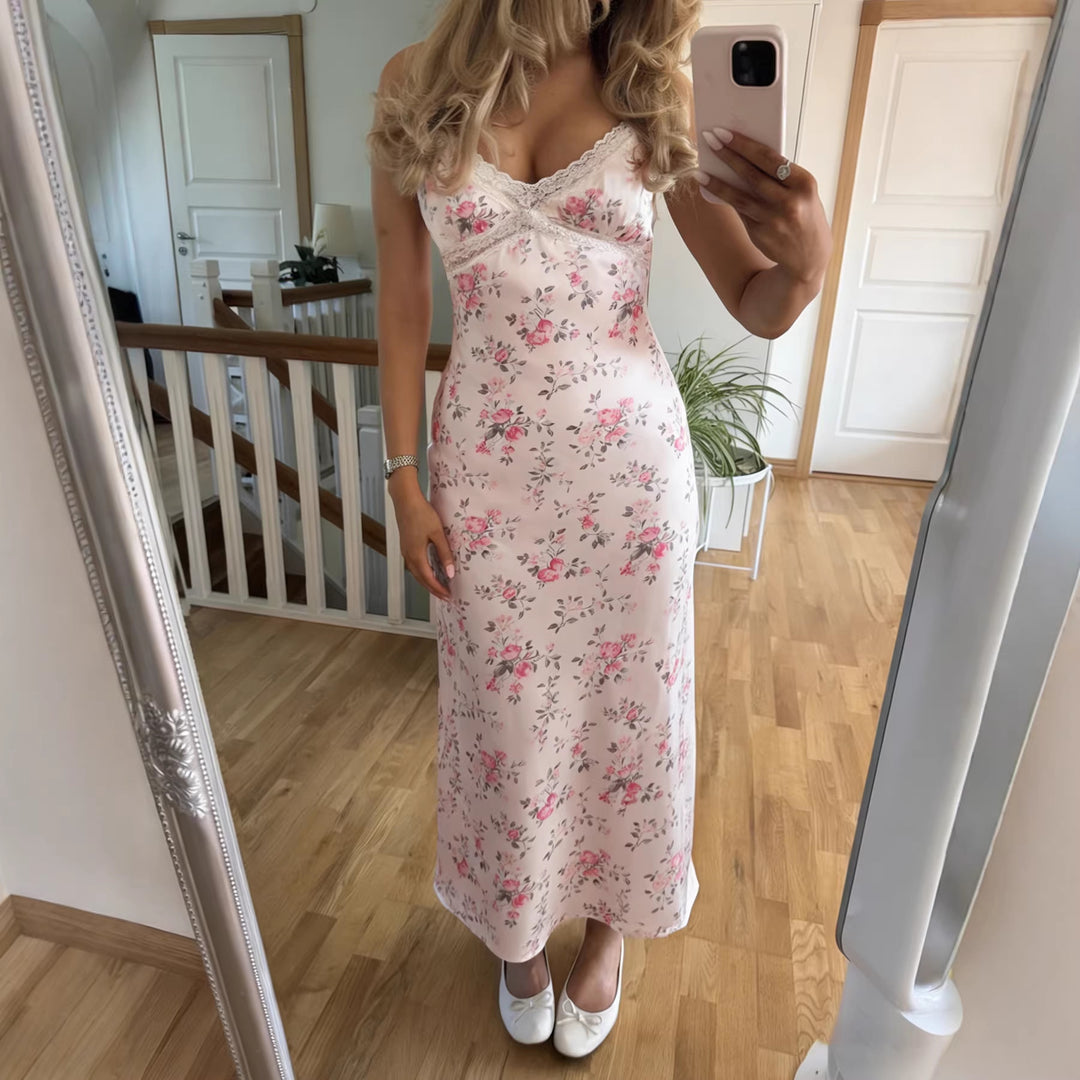 Damen Nachthemd mit floralem Design und zarter Spitze Drune