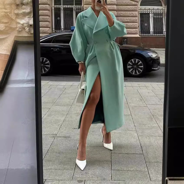 Damen Eleganter lange Mantel mit hohem Schlitz Drune