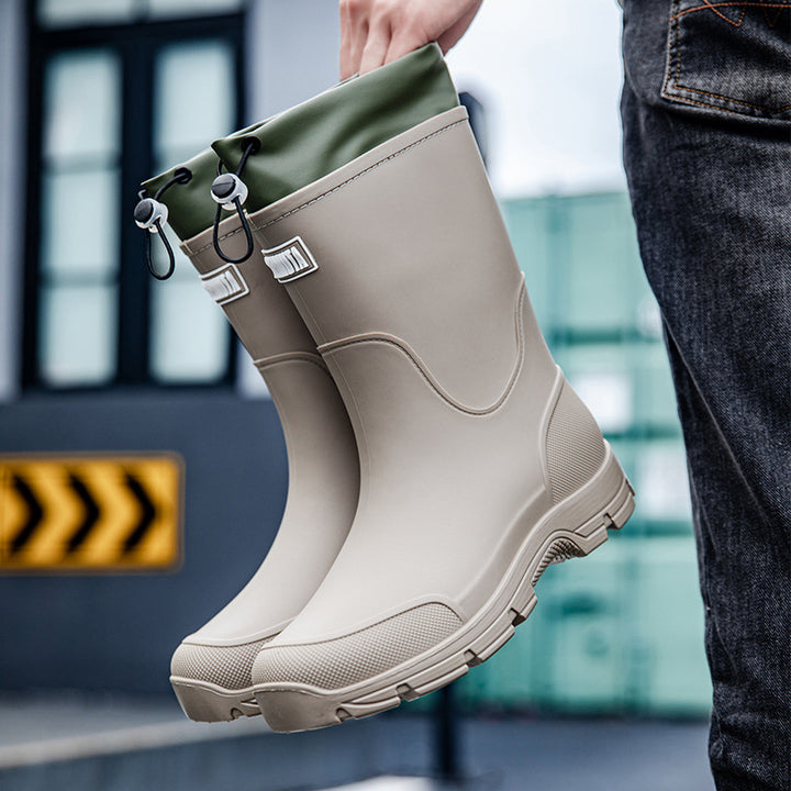 Herren wasserdichte Arbeits- und Regen-Gummistiefel mit verstellbarem Kordelabschluss und rutschfester Profilsohle Drune