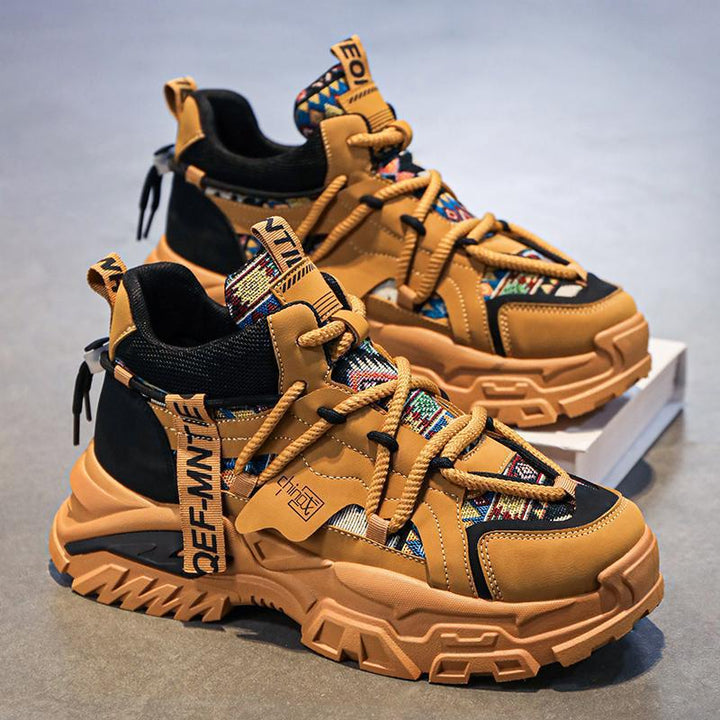 Damen Chunky-Plateau-Sneaker mit Ethno-Textil-Overlays und robuster Profilsohle Drune