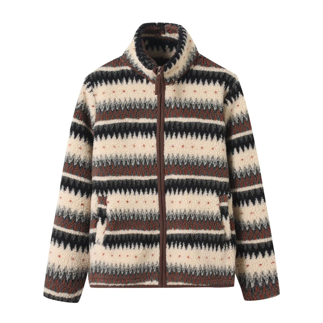 Damen Fleecejacke mit hohem Kragen und modischem Muster Drune
