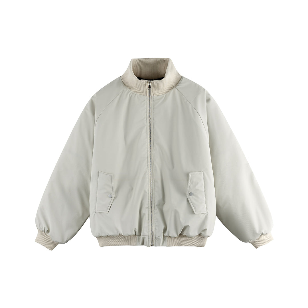 Damen Oversize Bomberjacke Drune mit Stehkragen, wattierter Fütterung und Pattentaschen