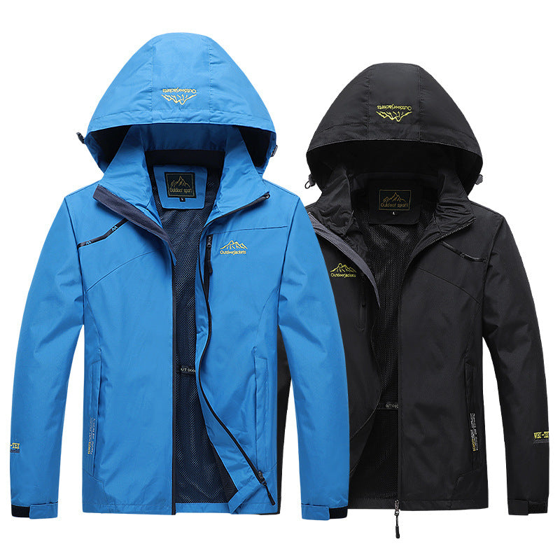 Herren atmungsaktive Softshell-Trekkingjacke mit verstaubarer Kapuze, Netzfutter und multifunktionalen Reißverschlusstaschen Drune