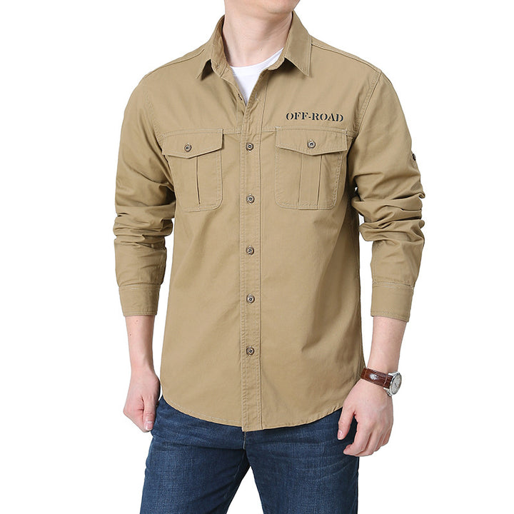 Herren robustes Overshirt aus Baumwoll-Canvas mit Brustpattentaschen Drune